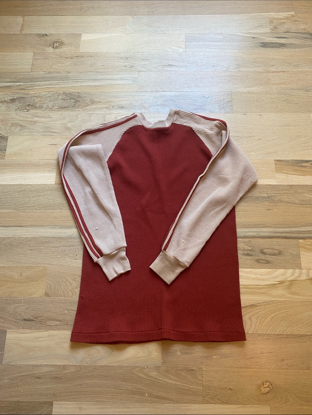 Vintage Two-Tone Raglan Long Sleeve Shirt - Red and Tan